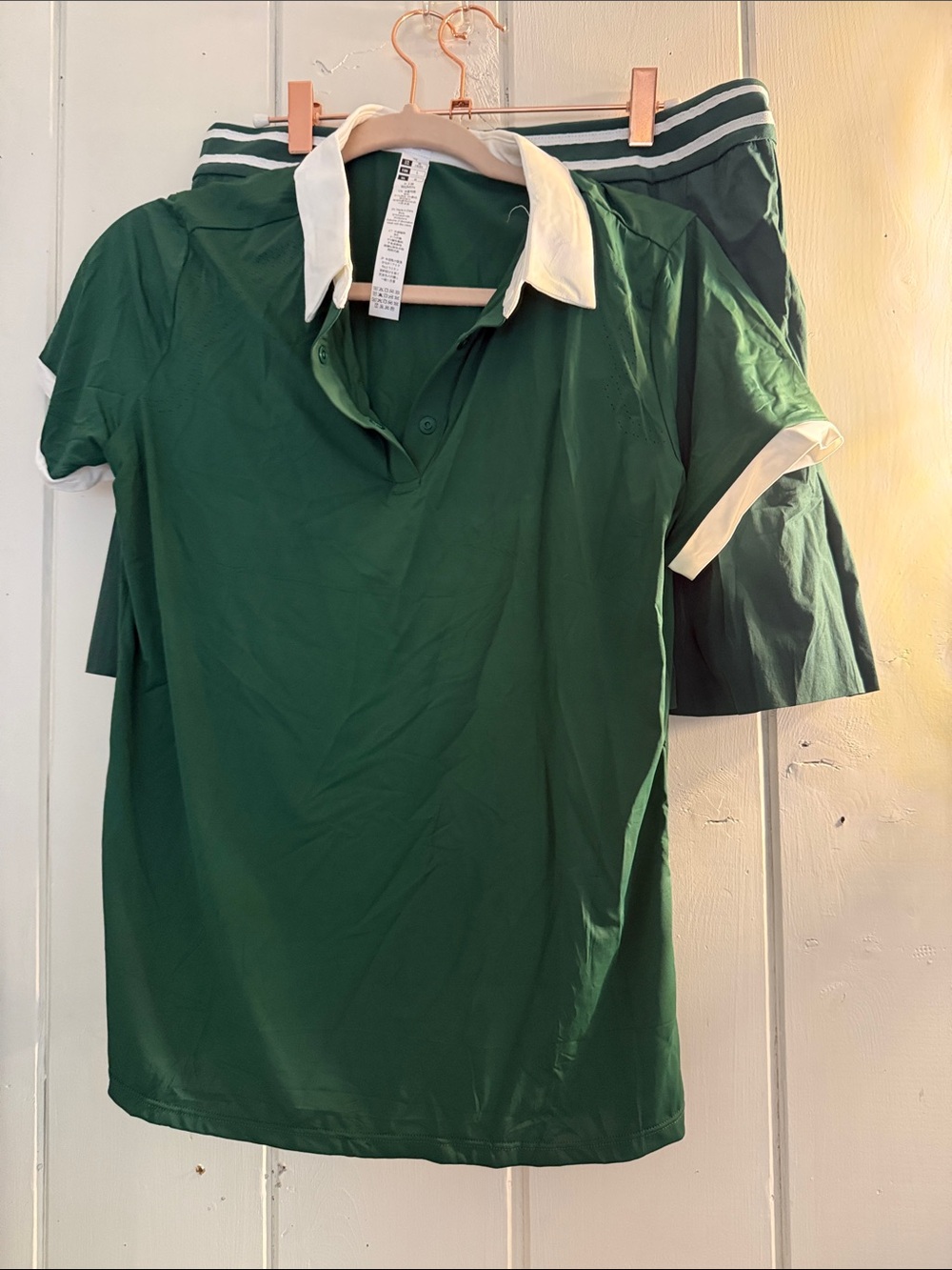 Classic Green Skirt Set with Contrast Collar and Trim